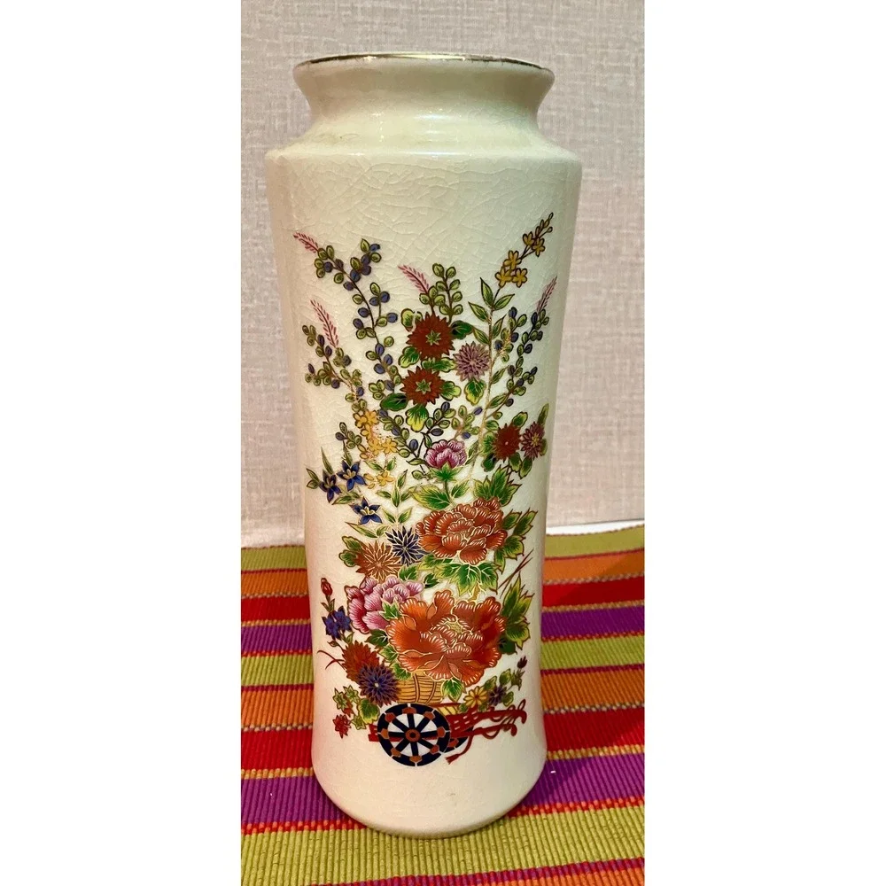 Arimari Floral Cylinder Vase Home Decor Cream Multicolor Excellent Satsuma Style
